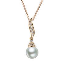 HKTC Imitation Pearl Bead Pendants Necklaces 18k Rose Gold Plated Fashion Vintage Crystal Jewelry