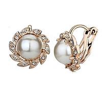 HKTC Bridal Party Jewelry 18k Rose Gold Plated White Simulated Pearl Sunflower Clip on Earrings