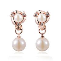 HKTC Concise Jewelry 18k Rose Gold Plated Shinning White Simulated Pearls Clip-on Earrings