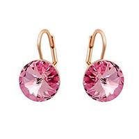 HKTC Concise Ladies Jewelry 18k Rose Gold Plated Dazzing Pink Cubic Zirconia Pierced Clip Earrings