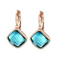 HKTC Dazzling Cz Jewelry 18k Rose Gold Plated Blue Austria Crystal Rhombus Shape Drop Earrings