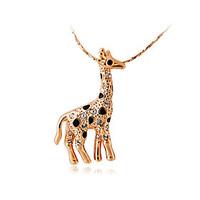 HKTC Women\'s Lovely Gift Jewelry18K Rose Gold Plated Alloy Decorated Giraffe Shape Pendant Design Necklace