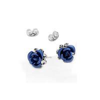 HKTC Blue Rose Flower Lover Stud Earrings 18k White Gold Plated Austrian Crystal Jewelry