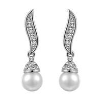 HKTC Vintage S-style Simulated Pearl Waterdrop Earrings 18k White Gold Plated Crystal Bridal Jewelry