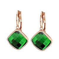 HKTC Dazzling Cz Jewelry 18k Rose Gold Plated Green Austria Crystal Rhombus Shape Drop Earrings