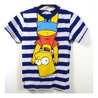 H&M Age 8-10 Years Blue And White Striped Simpsons Character T-Shirt*