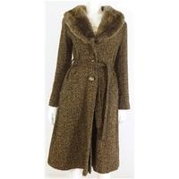 H&M Tweed Style Coat with Waist Tie and Faux Fur in Taupe Brown