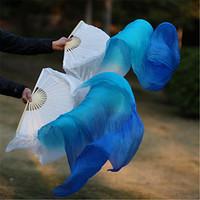 Hot Selling Belly Dance 100% Real Silk Fan Veils Silk Fabric White/Sky Blue/Blue 2pcs/LR