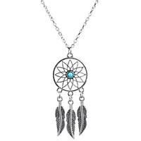 Hot Selling Fashion Bohemia Style Feather Long Chain Vintage Tassel Dream Catcher Necklaces Pendants For Women