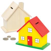 House Wooden Coin Banks (Pack of 4)