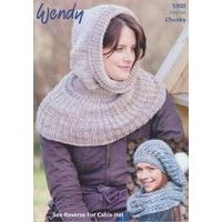 Hooded Cowl, Open Stitch Hat, Neck Warmer and Cable Hat in Wendy Evolve Chunky and Wendy Merino Chunky (5900)