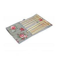 Hobby & Gift Bamboo Knitting Needle Gift Set with Floral Wrap Case Grey