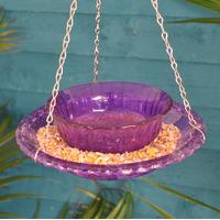 Hobnail Coloured Glass Round Hanging Bird Feeder and Bath by Fallen Fruits