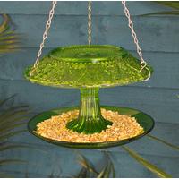 Hobnail Coloured Glass Round Hanging Bird Feeder with Roof by Fallen Fruits
