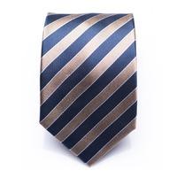 Hollindale Sand - Light brown/blue striped silk necktie