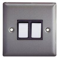 Holder 10A 2-Way Double Pewter Effect Light Switch