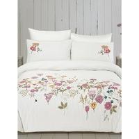 Home Embroidered Floral 100% Cotton Duvet Cover and Pillowcase Set - Cream