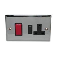Holder 45A Double Pole Polished Chrome Effect Cooker Switch with 13 A Socket