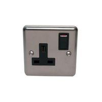 Holder 13A Stainless Steel Effect Switched Single Socket