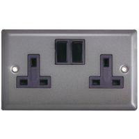 Holder 13A Pewter Effect Switched Double Socket