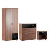 Hollywood 2 Door Combi Wardrobe, 3 plus 2 Drawer Chest and Bedside Set
