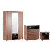 Hollywood 3 Door Mirrored Wardrobe, 3 plus 2 Drawer Chest and Bedside Set