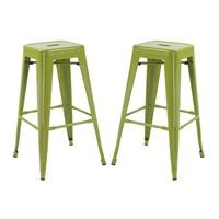 Hoxton Metal Stackable Bar Stool In Green in A Pair