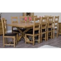 Homestyle GB Deluxe Oak Dining Set - Cross Leg Extending with 10 Ladder Back Chairs