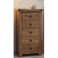 Homestyle GB Rustic Oak Chest of Drawer - 5 Drawer Narrow