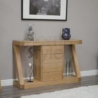 Homestyle GB Z Oak Designer Console Table with Drawers - Wide