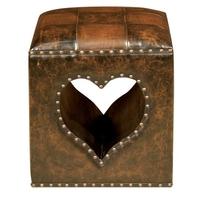 hollow heart faux leather pouffe