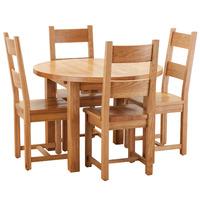 hoxton solid oak round 100 140cm table with 4 horizontal slatted chair ...