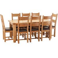 Hoxton Solid Oak 180-230cm Table with 8 Horizontal Slatted Leather Chairs