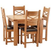 hoxton solid oak 100 140cm table with 4 crossed back leather chairs