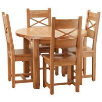 Hoxton Solid Oak Round 100-140cm Table with 4 Crossed Back Chairs