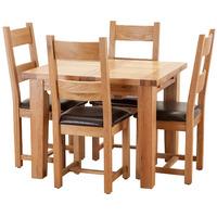 Hoxton Solid Oak 100-140cm Table with 4 Horizontal Slatted Leather Chairs