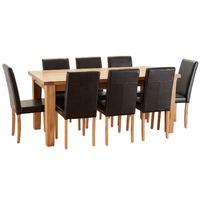 Hoxton Solid Oak 180-230cm Table with 8 Oakridge Dining Chairs Black