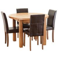 Hoxton Solid Oak Round 100-140cm Table with 4 Oakridge Dining Chairs Brown