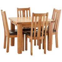 Hoxton Solid Oak 100-140cm Table with 4 Vertical Slatted Leather Chairs