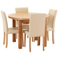 Hoxton Solid Oak Round 100-140cm Table with 4 Oakridge Dining Chairs Cream