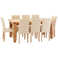 Hoxton Solid Oak 180-230cm Table with 8 Oakridge Dining Chairs Cream