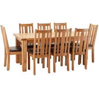 Hoxton Solid Oak 180-230cm Table with 8 Vertical Slatted Leather Chairs