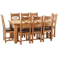 Hoxton Solid Oak 180-230cm Table with 8 Crossed Back Leather Chairs