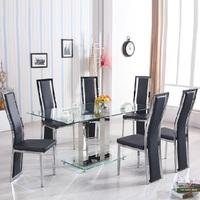 Holly Dining Table In Clear Glass With 6 Collete Black Chairs