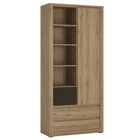 hobby 1 door 3 drawer tall cabinet with open shelving dark brown