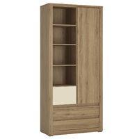 hobby 1 door 3 drawer tall cabinet with open shelving vanilla