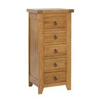 honey solid oak finish 5 drawer chest