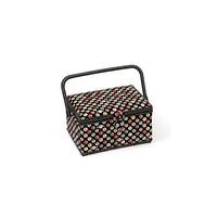 Hobby Gift Buttons Design Rectangular Sewing Basket on Black Medium (18.5 x 26 x 16cm)