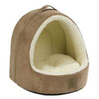 House of Paws Tan Faux Suede and Sheepskin Hooded Cat Bed