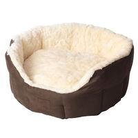 House of Paws Choc Cream Faux Suede Fur Oval Dog Bed - Medium